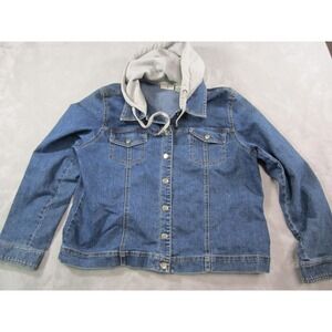 Duck Head Jacket Mens XL Blue Denim Hooded Button Up Casual Classic Layering